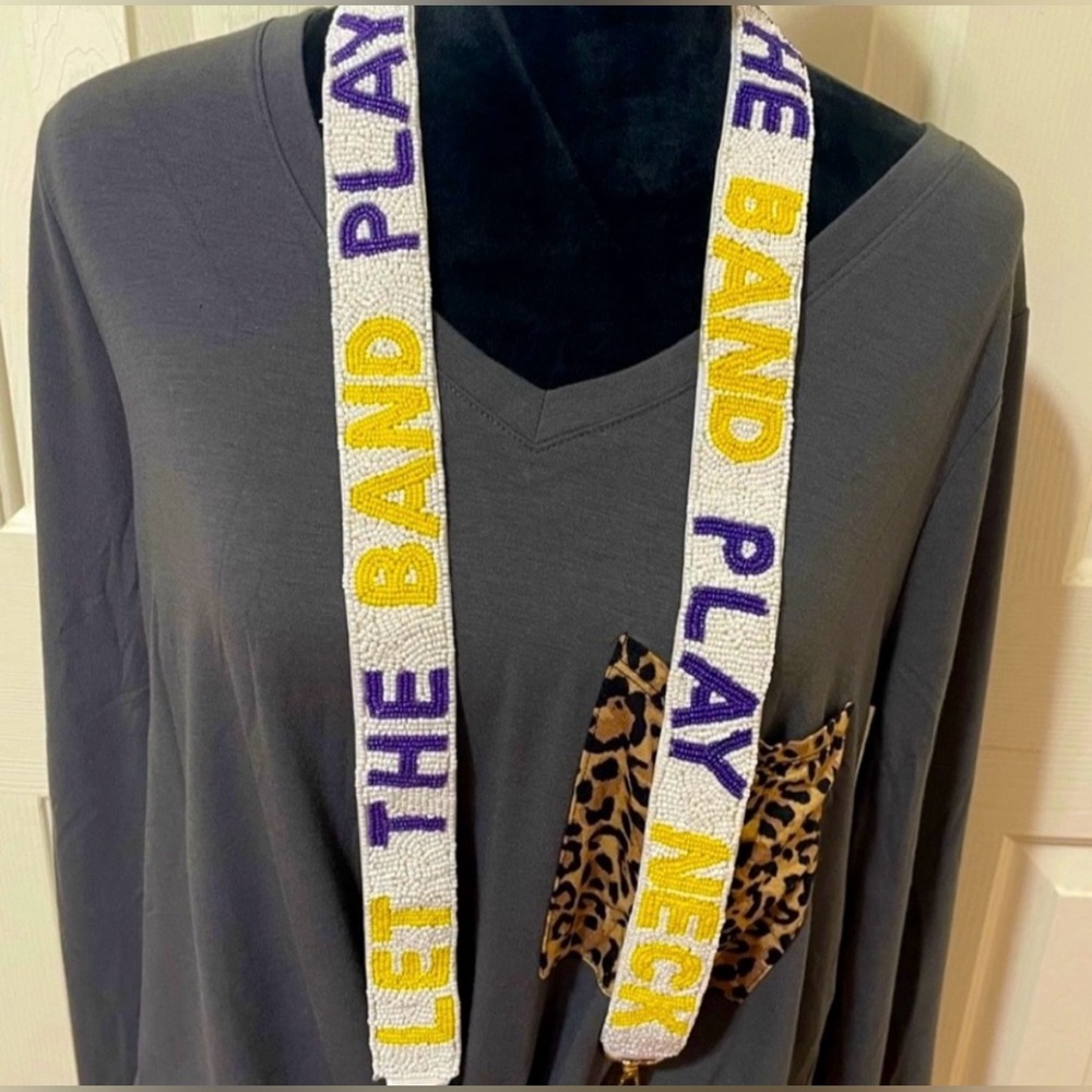 🎉💜 LAST ONE!! NEW LSU Geaux Tigers LET THE BAND PLAY NECK Beaded Purse Strap
